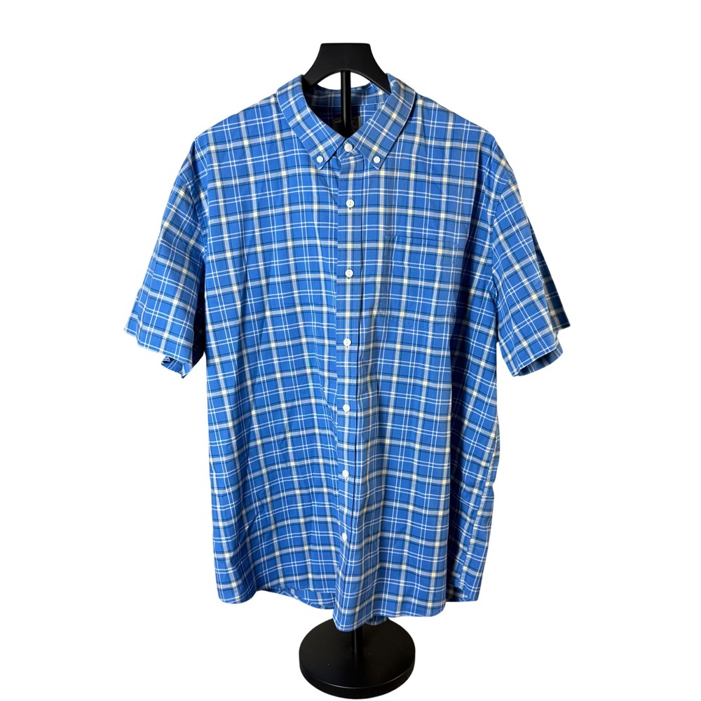 LL Bean Mens XXL Blue Plaid Short Sleeve Button Down Shirt 500510 Traditional